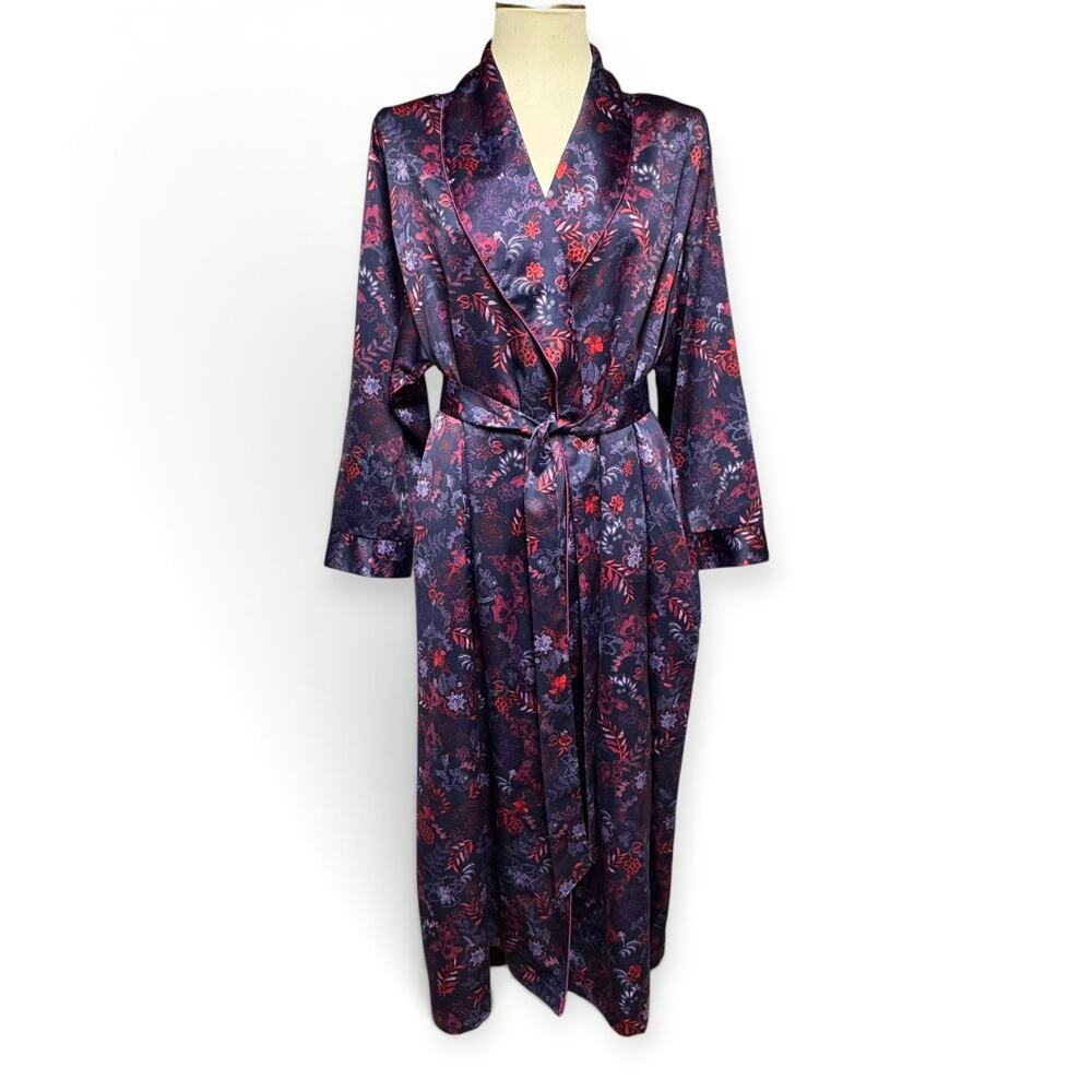 Cabernet by Sleep Sense Belted Satin Robe Purple Red Floral XL